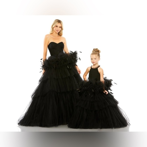 Mac Duggal 20588 Girls High Neck Tulle Dress with Feathers - Picture 3 of 9